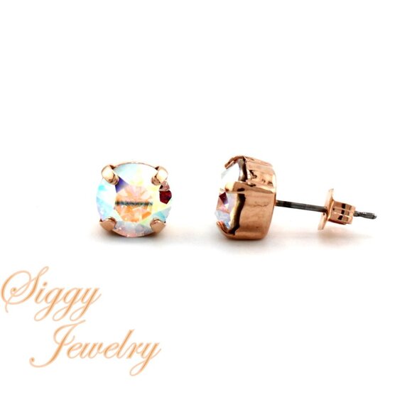 Swarovski Crystal Stud Earrings, 8mm Crystal AB - Picture 7 of 8
